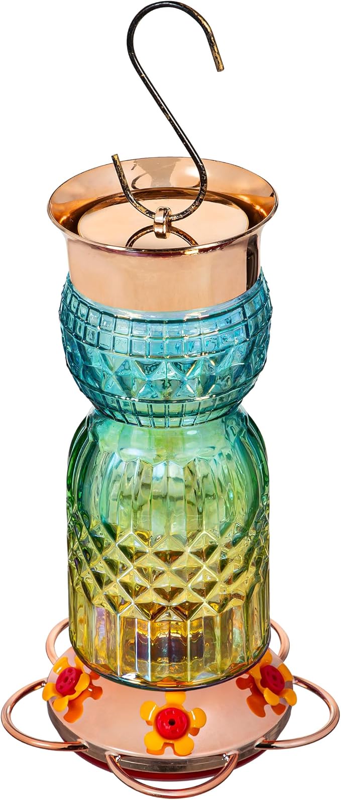 Evergreen Garden Iridescent Glass Hummingbird Feeder, 31 Ounces Hanging Bird Feeder Outdoors for Garden, Patio (Green Ombre)