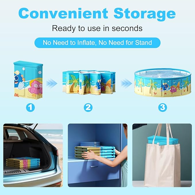 Foldable Swimming Pool for Kids 47.2"x17.7" Hard Plastic Portable Dog Pool Anti-Slip Collapsible Pets Bathtub Kiddie Pool Indoor Outdoor Backyard (JellieMons 48'')