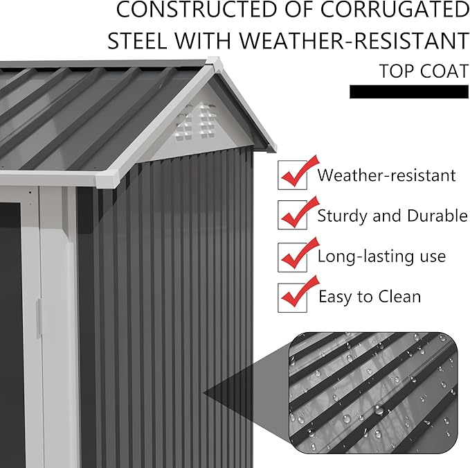 KEIKI 9x6 FT Metal Storage Shed with Window, Large Outdoor Backyard Shed for Tools & Equipment, Durable Galvanized Steel Garden Shed for Patio or Tiny House Use, Gray