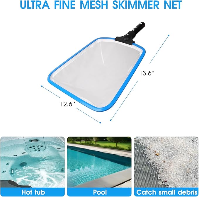 TidyMister All in One Pool Cleaning Kit - 18'' Repairable Pool Nylon Net & 18'' Detachable Round Brush & 11'' Fine Mesh Skimmer Net & Pool Chlorine Floater & Handy Scrubber for Water Line Cleaning