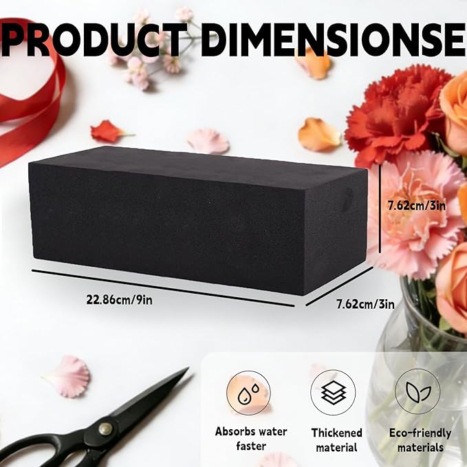 Reusable Floral Foam Blocks for Artificial Flower Arrangements, Weather Resistant, 12 Pieces, 9x3x3 Inch, for Outdoor Wedding Home Decor (12, 9 x 3 x 3'')