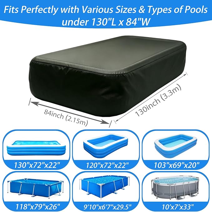 130 x 84 inch Inflatable Pool Cover, Cover is Made of 210D Heavy-Duty Waterproof Oxford Fabric with Precision Double Stitching, Fits 11 x 7 ft Frame Pool and Solar Pool Cover, 20s Easy Set