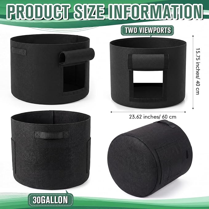 6 Pcs 30 Gallon Potato Grow Bags with 2 View Windows Heavy Duty Pots Growing Containers with Sturdy Handles, Potato Bags for Growing Potatoes Tomato Vegetables