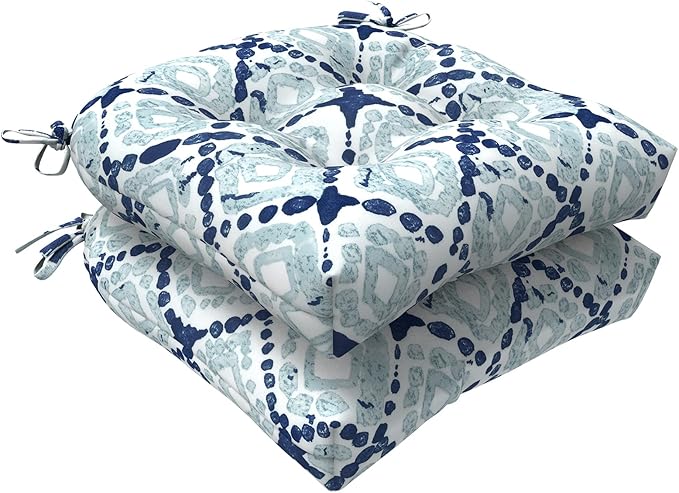 LVTXIII Outdoor Seat Cushions Seasonal Tufted Chair Cushions, Patio Chair Pads for Dining Chairs, Office Armchairs and Garden Furniture Decoration, Round Back, 19x19x4, Boho Geometry Blue