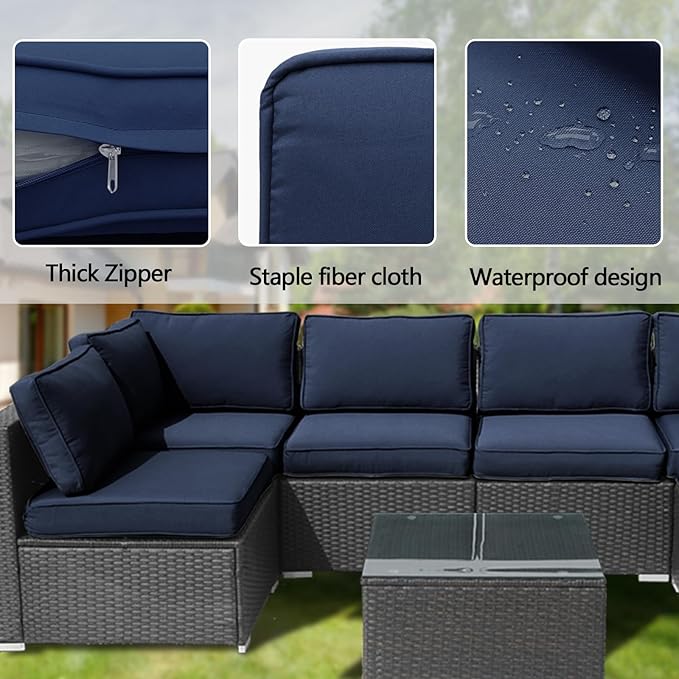 14Pieces Patio Cushion Covers Replacement Outdoor Water-Resistant Couch Covers Splashproof UV-Resistant Furniture Protectors Cushion Sofa Slipcovers Set with Zippers,Cover Only