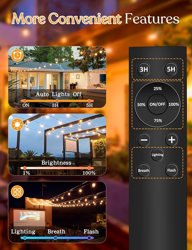 YOYONACY 150 FT Outdoor String Lights for Outside – LED Patio Lights Waterproof with Dimmer Remote – Hanging Lights Shatterproof ST38 Vintage Edison Bulbs Porch Backyard Cafe Bistro