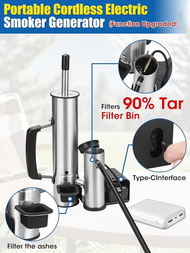 Advanced Smoke Tube for Pellet Smoker, Upgrade Cold Smoker Generator for Gas Grilling, Cordless Electric Cold/Hot Smoker Generator, Bonus Magnetic Smoking Guide, Fits Any Grill - Perfect Gifts for Men