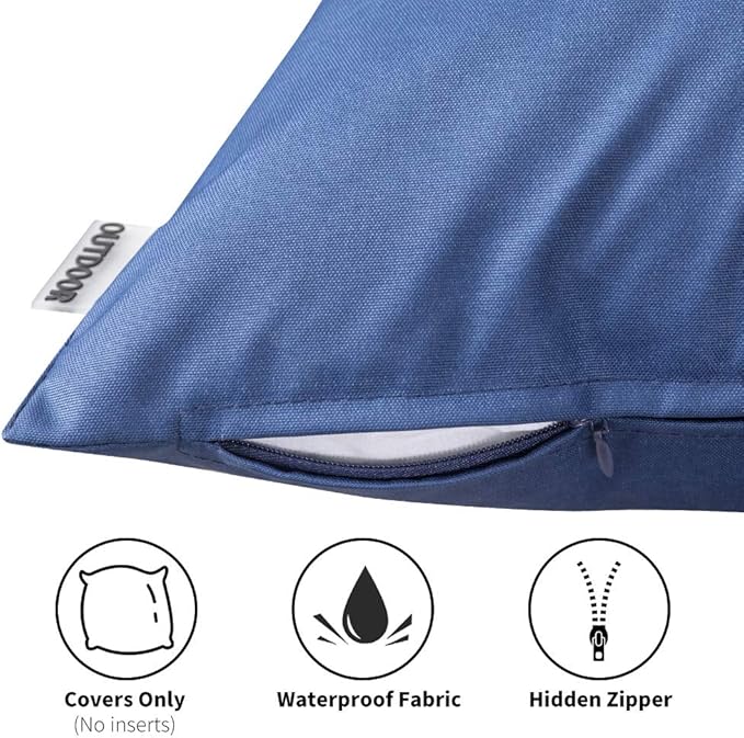MIULEE Pack of 2 Decorative Outdoor Waterproof Pillow Covers Rectangular Garden Cushion Sham Throw Pillowcase Summer Shell for Spring Patio Tent Couch 12x20 Inch Navy Blue
