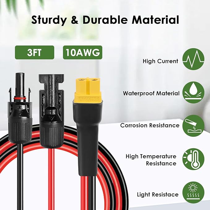 MOOKEERF Solar to XT60 Extension Cable 10AWG 3FT Solar Connector to XT60 Adapter Cable for Solar Panel to Portable Power Station Solar Generator Battery Pack