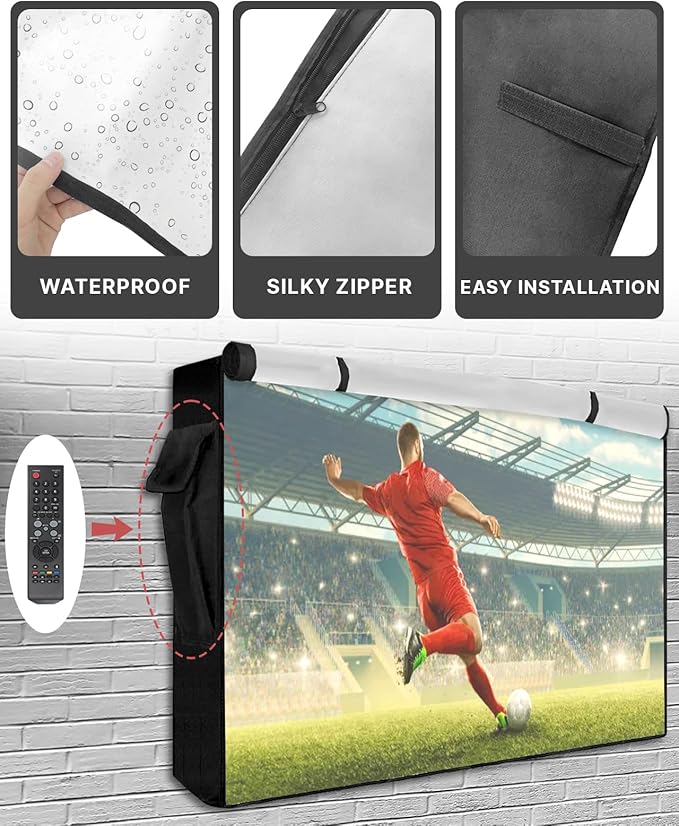 Outdoor TV Cover for Outside Flat Screen,Gold Stripe Merry Christmas Text,600D Thick Waterproof Weatherproof Outdoor TV Screen Protector with Zipper for 30 to 32 Inch Flat Screens