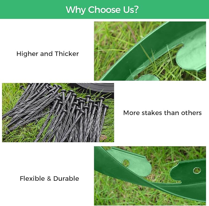 3-Inch x 50 FT Landscape Edging Border with 75 Stakes, Garden Border Edging Kit, Flexible Plastic Edging Border for Garden Flower Beds Lawn Yard Paver Pathway (Green)