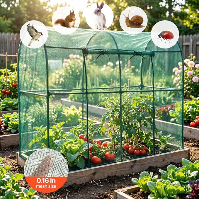 Crop Cages for Garden Plant, Plant Protection Tent with Zippered Door, Raised Bed Cover, Garden Bed Cover with Frame, Wind-Resistant Plant Cages for Outdoor Plants Vegetable Flower 87''*43''*71''