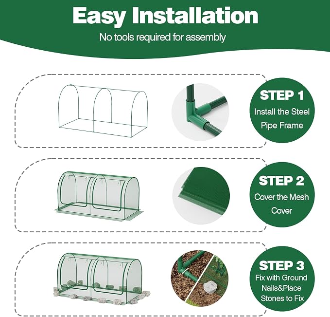 98x49x49in Garden Plant Netting Mesh Cover for Raised Bed, Crop Cage with Roll-up Zipper Door, Plant Protectors from Animals, Large Tunnel Gardening Net for Vegetables Fruits Tomato, Green