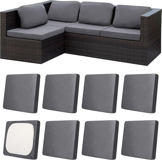 8Pcs Patio Cushion Covers,Outdoor Cushions Covers,Stretch Cushion Covers Replacement, Washable and Reusable Furniture Protectors(Grey)