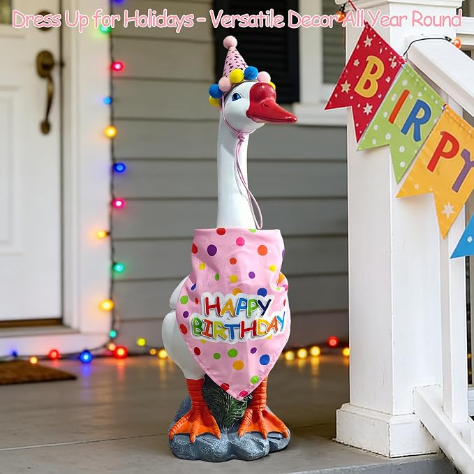 Porch Goose Statue - 19.5" Garden Resin Goose Decorative Figurine Duck Sculpture for Outdoor Indoor Patio Lawn Decor Gift for Women Mom