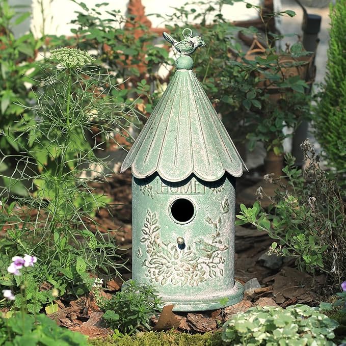 Metal Hanging Birdhouses for Outdoors Bird Houses for Outside Unique Bird Nest for Bluebird Wren Chickadee Sparrow Bird Nest Box for Garden Patio
