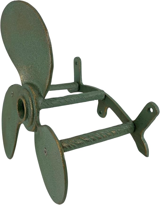 Zeckos Nautical Boat Propeller Garden Hose Holder – Cast Iron with Verdigris Finish, Wall-Mounted, 10.5" Diameter, 6" Depth, Holds 75 Feet of Hose, Decorative and Durable Outdoor Storage