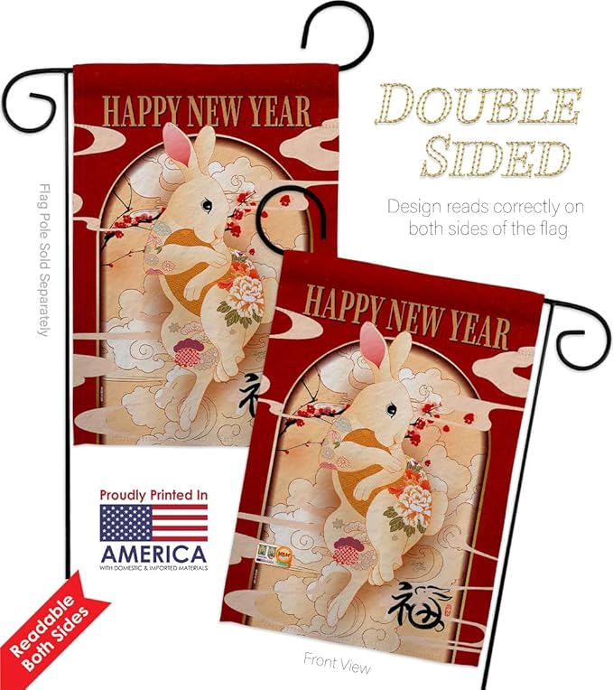 Lunar New Year Rabbit Front Porch Decor 2 Pcs Banner Room Wall Art Flag Patio Lawn Garden Outdoor Decorations Indoor Tapestry Yard Signs Spring Gifts Luck Chinese New Year Decorations Made in USA