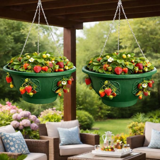 Ultimate Hanging Baskets - Strawberry, Tomato, Flower, and Herb Outdoor Planters - Use Garden Pots for Growing Plants Outside On A Deck, Fence, or Balcony (10, Deep Forest)