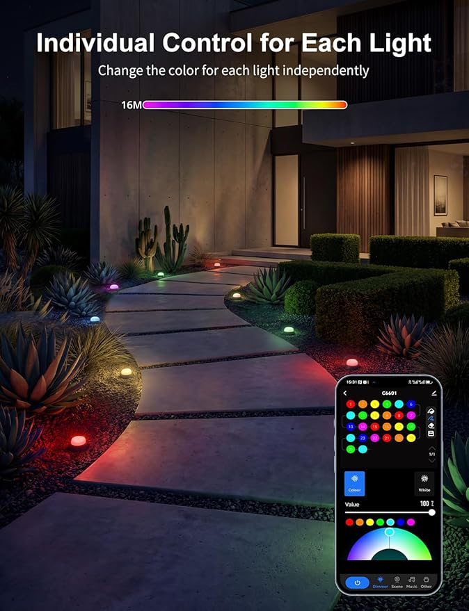APPECK Outdoor Ground Lights 26 Pack, 58FT RGBCW Pathway Lights Wired, Tunable White Smart Landscape Lights, 111 Scene Modes, for Path Yard Lawn Patio Holiday Party Decor, with App/Remote Control