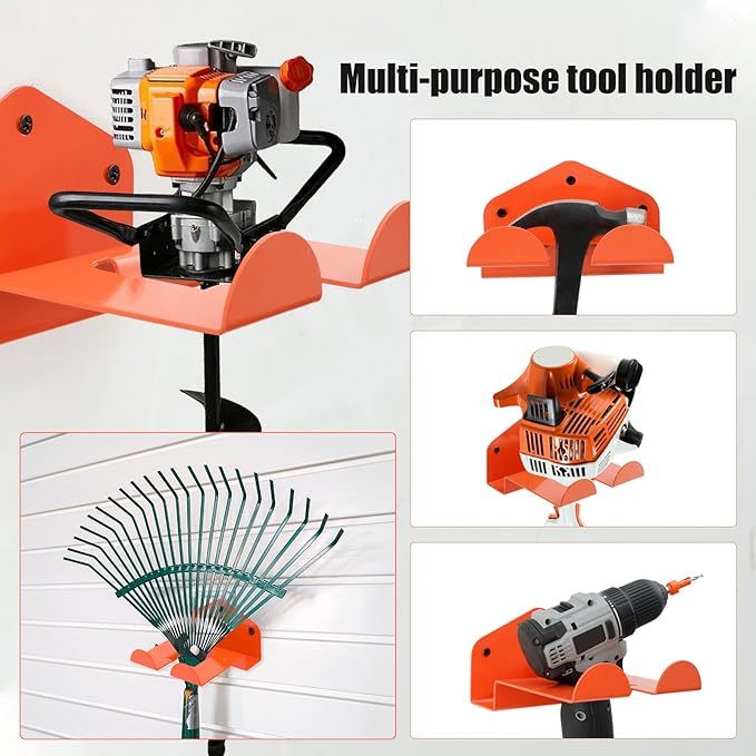 4 Pack Weed Eater Hanger Wall Mounted Bulk Weedeater Garage Trimmer Rack Heavy Duty Garden Tool Hanger Steel Weed Whackers Holder Organizer Hooks for Grass Garden Tools (Orange)