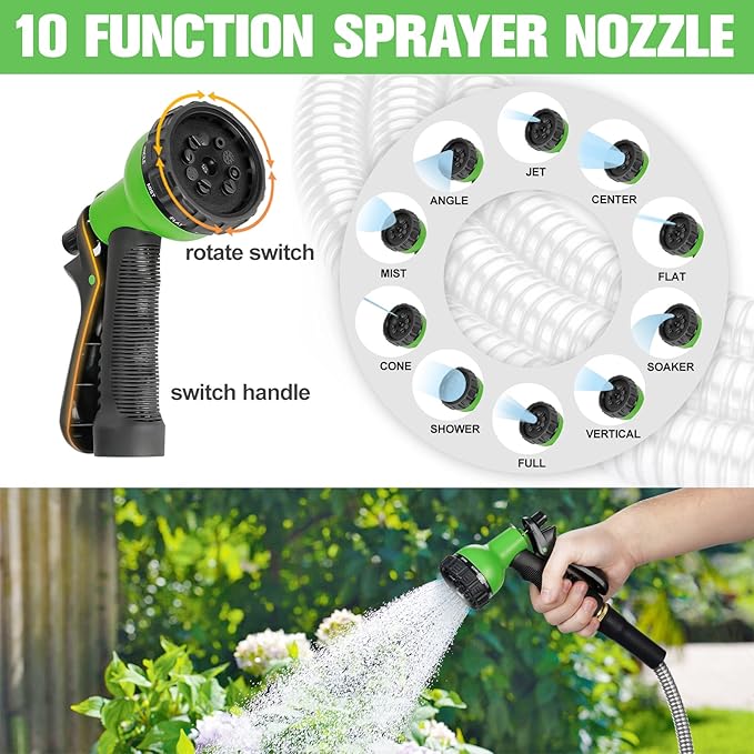 TVKB Metal Garden Hose 25ft Stainless Steel Metal water Hose Super Tough & Flexible Water pipe Lightweight, Crush Resistant Aluminum Fittings, Kink & Tangle Free, Rust Proof
