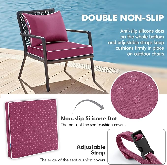 MIULEE Hot Pink Outdoor Seat Cushion 24x24 Inch Waterproof & 3 Year Fade Resistant Deep Seat and Back Cushion for Patio Furniture Chair Sofa Couch with Handle and Adjustable Straps
