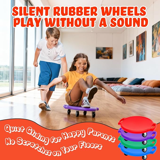 Soulchen Manual Sports Scooter Board with Handles, Sitting Scooter Board with Universal Wheels for Home Gym Indoor Outdoor Activities Play Equipment