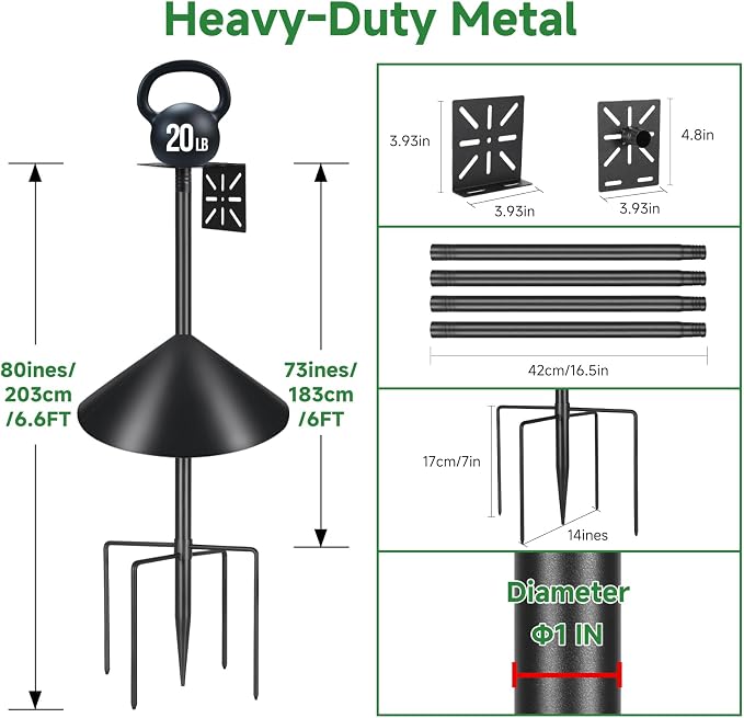 Smart Bird Feeder Pole with Squirrel Baffle & Bath-Heavy Duty Adjustable 3-6.6ft Universal Stand Mount for Backyard&Outdoor Bird Houses/Cameras (80" Pole-Baffle)