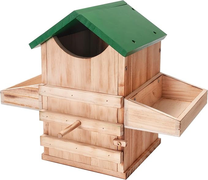 Screech Owl House with Feeder, Owl Box with Bird Stand Design, Nesting Box Wood with Mounting Screws, Cozy House for Lovely Birds, Easy Assembly Required