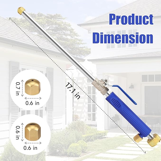 High Pressure Power Washer Wand, Hydro Jet Nozzle for Garden Hose, Watering Sprayer Cleaning Tool, Wand Lance for Gutter Patio Car Pet Window Glass, Blue