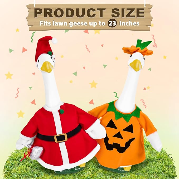 2 Sets Holiday Porch Goose Outfits for Thanksgiving and Christmas,23" Porch Goose Clothes for Patio Yard Lawn Decor