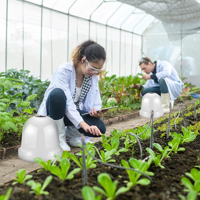 20 Pack Garden Cloche Plant Dome 10.2" D x 8.3" H Plant Cover Plastic Humidity Dome Reusable Protector Mini Greenhouse Plastic Bell Cover with 60 Ground Securing Pegs for Outdoors