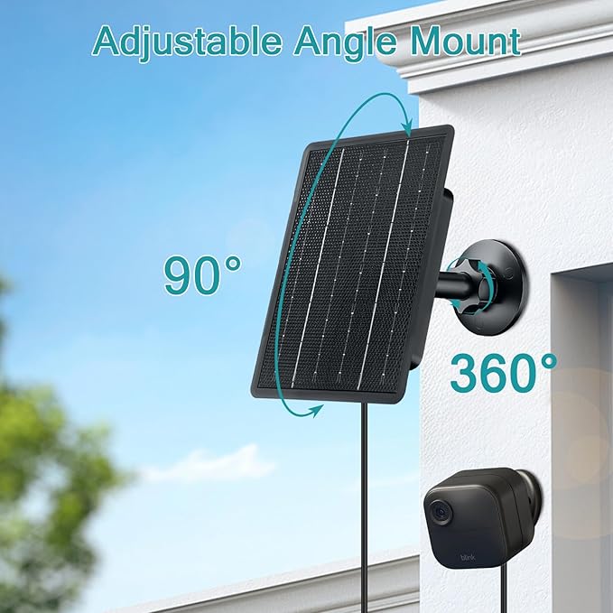 Zivif 3W Solar Panel for Blink Outdoor 4/3/XT/XT2 Camera, Solar Charger with Micro USB & USB-C Adapter, 7.2ft Power Cable, IP66 Waterproof, 360° Adjustable Mount