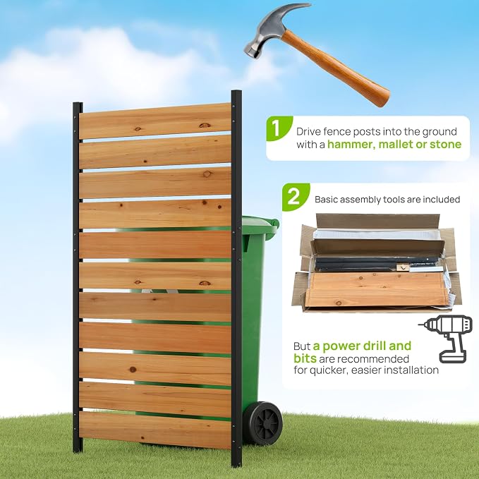 38" W x 61" H (1 Panel) No Dig Wood Privacy Screen Outdoor Privacy Fence Panel for AC Unit Trash Can Pool Equipment Enclosure Decorative Patio Privacy Wall Screen with Metal Posts & Stakes (Orange)