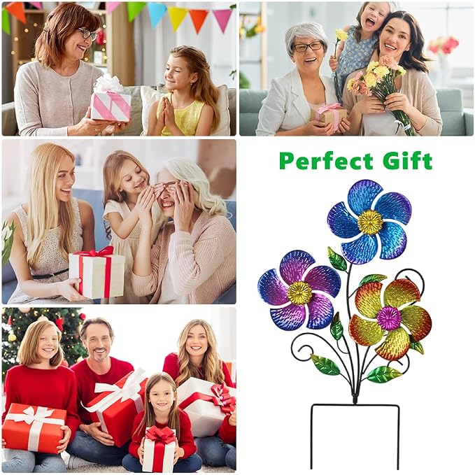 Wind Spinner Outdoor,Waterproof Metal Garden Windmill with Flowers,Pinwheels for Yard and Garden, Flower Wind Sculpture & Spinner for Patio Lawn Decor