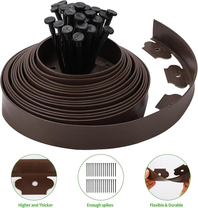 No Digging 2IN x 33FT Garden Edging Border Coil Comes with 30 Pcs Spikes Landscaping Edging Kit,Lawn Border Design DIY for Yard Tree Flowerbeds Landscaping Grass