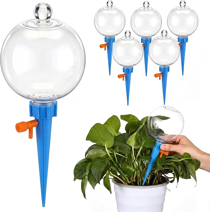 6 Pcs 17oz Plant Self Watering Globes for Indoor Outdoor Adjustable Plants Plastic Water Bulbs Top to Fill Plant Self Watering Planter Insert Water Devices System Spikes Stakes (Blue)