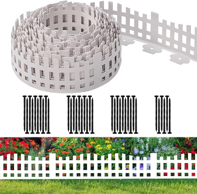 Landscape Edging 20FT x 4.1~4.9IN Tall, Garden Edging Borders with 36pcs Plastic Stakes,Arched Design White Flexible Lawn Edging Border, No Digging Edge Fence DIY for Tree Flowerbeds Grass Yard