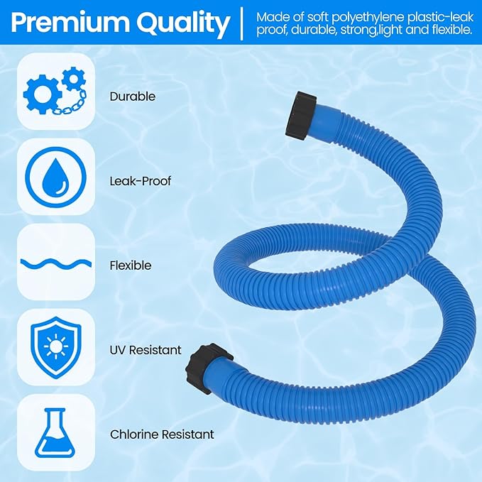 1.5" x 59" Pool Hose Replacement, Pack of 2 - Compatible with Above Ground Pools Filter Pump Hoses, Sand Filters, Saltwater Systems (1,500-2,500 GPH), Blue