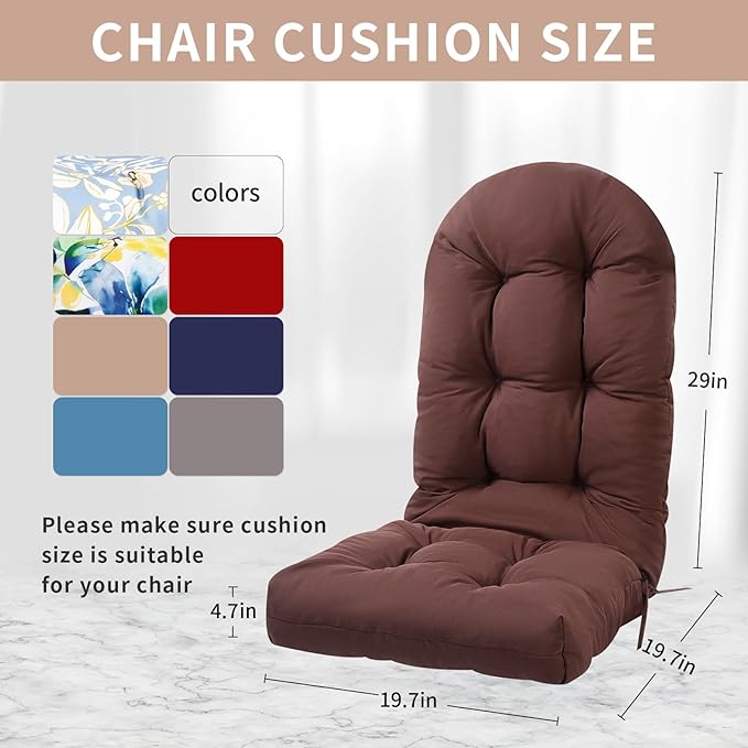 Adirondack Chair Cushion, High Back Patio Chair Cushions 48 x 19.7 x 4.7 Inch, Indoor/Outdoor Thickened Rocking Chair Cushion, Fade-Resistant & Waterproof (Brown, Set of 1)