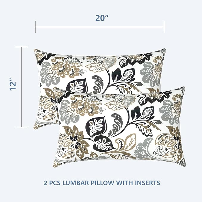 LVTXIII Set of 2 Patio Lumbar Pillows, 12" x 20" Fade Resistant Outdoor Lumbar Pillow with Inners, Fluffy Decorative Garden Lumbar Cushions for Home Patio Coach Sofa Use, Dailey Tan