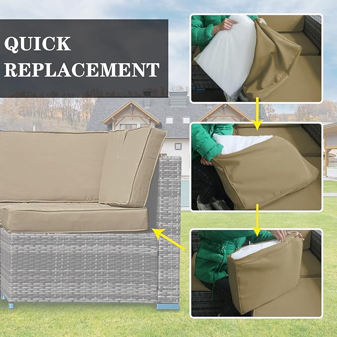 14Pieces Patio Cushion Covers Replacement Outdoor Couch Cushions Covers Splashproof Sofa Slipcovers Set with Zippers,Patio Furniture Protector Cover Only(Brown, 23.6×23.6×3.35 inches)