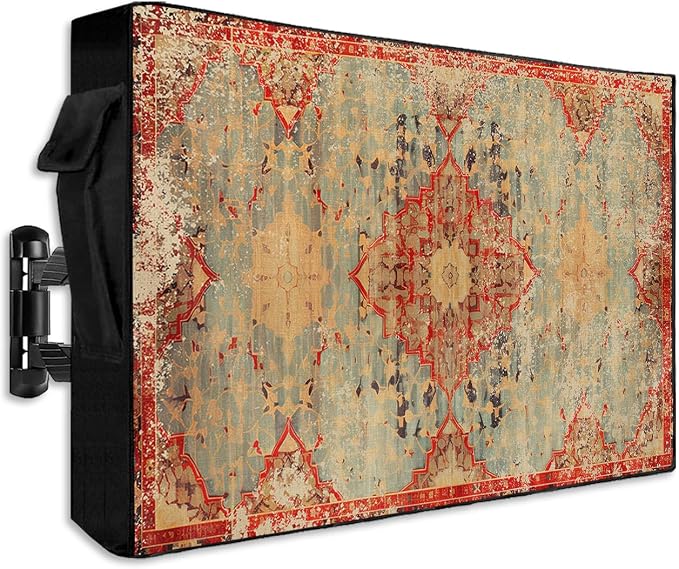 Outdoor TV Cover Waterproof Weatherproof 52 to 55 Inch, Retro Murals Wallpaper Medieval Turkish Patterns Outside TV Covers with Zipper Flap, TV Screen Protectors for LED LCD OLED Television