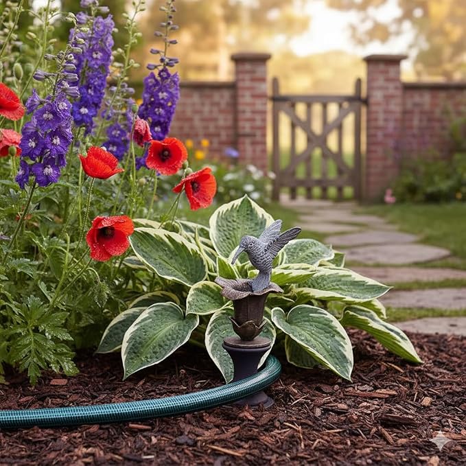SPI Home 33148 Hummingbird Hose Guard - Decorative Cast Aluminum Garden Hose Guide for Flower Beds, Bronze