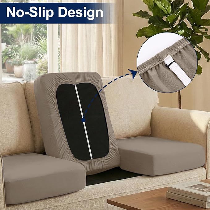 Smiry Waterproof Patio Cushion Covers, Stretch Outdoor Couch Slipcovers Replacement Washable Furniture Protector Sofa Chair Seat Cover for Dogs and Pets (14 Pcs, Taupe)