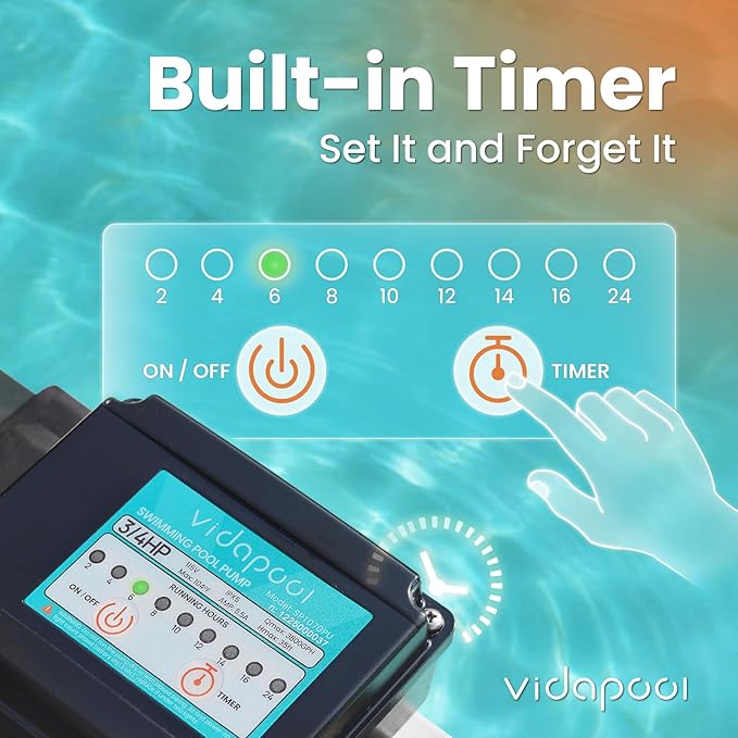 Sand Filter Pump for Above Ground Pool, Pool Pumps Above Ground with Timer, Pool Sand Filter with 6-Way Valve, Efficient Filtration, 15in, Up to 15,000 Gallons