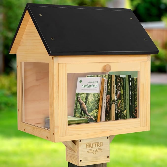 Little Library, Outdoor Library Book Box for Sharing Books, Wood DIY Storage Cabinet Easy Mount Neighborhoods Community and Schools