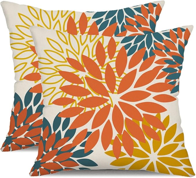 DFXSZ Orange Yellow Flower Pillow Covers 22x22 Inch Set of 2 Fall Throw Pillows Outdoor Waterproof Decor for Living Room Sofa Patio Funiture Garden Floral Polyester Pillow Covers 012E22