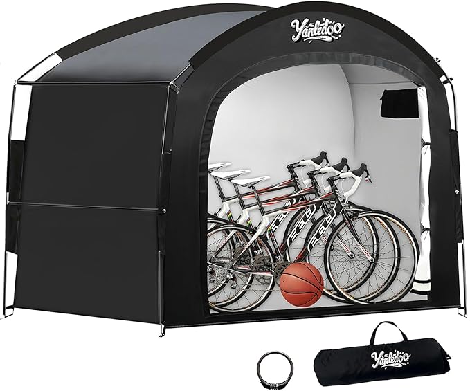 XXL Bike Storage Tent, Waterproof Portable Bicycle Shelter with 30% More Top Storage Space for 3-5 Bikes, Easy Setup Outdoor Bicycle Tent, Clips for Camping, Sports Equipment, Outdoor Storage, Black